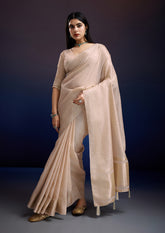 Luxury Ivory Whisper Linen Silk Saree - Ideal for Teachers & Formal Occasions